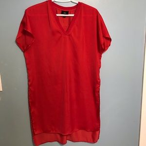 Long red satin tunic size extra small.